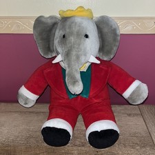 Gund Babar Elephant King Plush Stuffed Toy Red Suit Velour Vintage 14 Inch 1988