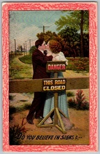 Antique Postcard Trenton Road Closed Sign Scene Trenton, NJ 1910s