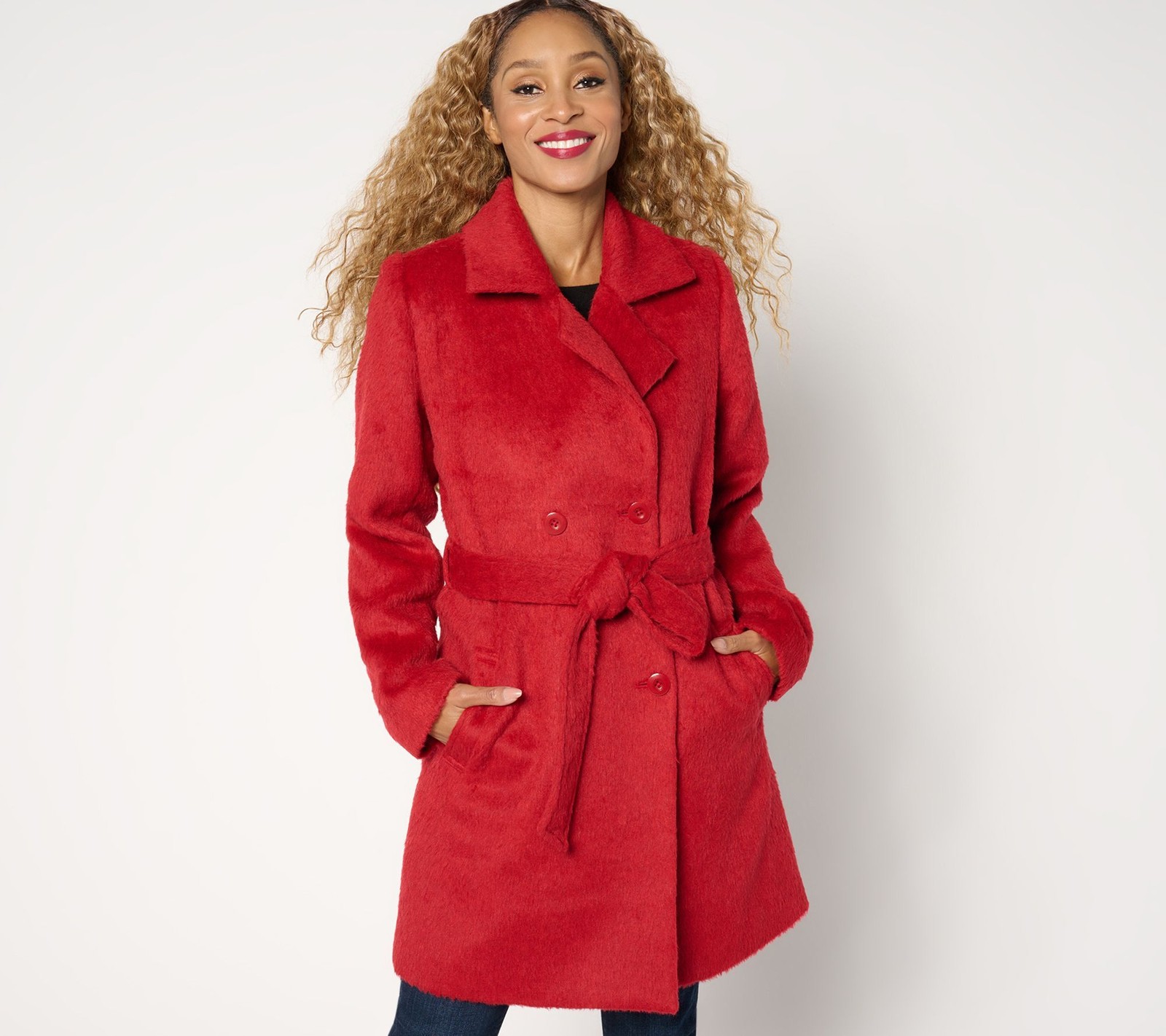 Susan Graver Women's Plus Sz Jacket 3X Faux Wool Double Breasted Coat Red