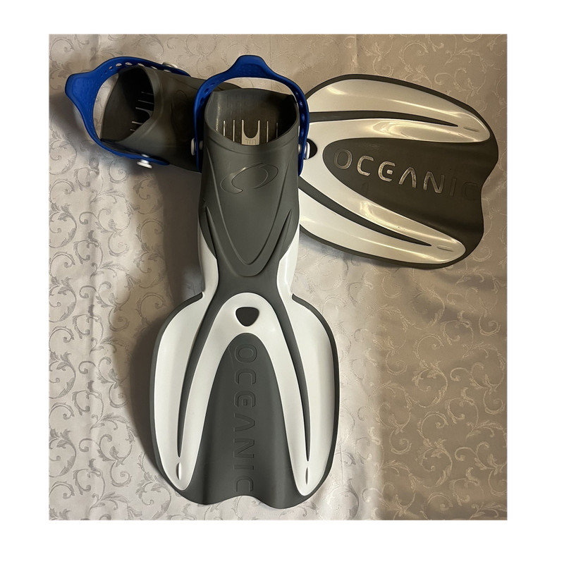 Oceanic Water Sport Fins Gray White Blue with Adjustable Straps