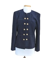 Vintage 1980s Navy Blazer Petite Gold Button Jacket Shoulder Pads Classic Retro