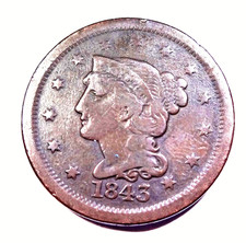 1843 Braided Hair Large Cent - Mature Head - Large Letters