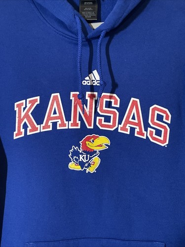 Adidas Kansas University Jayhawks NCAA Hoodie Sweatshirt Blue Medium EUC - Picture 2 of 13