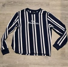 HUF Men's Huf Worldwide Embroidered Blue White Striped Long Sleeve Pullover Med