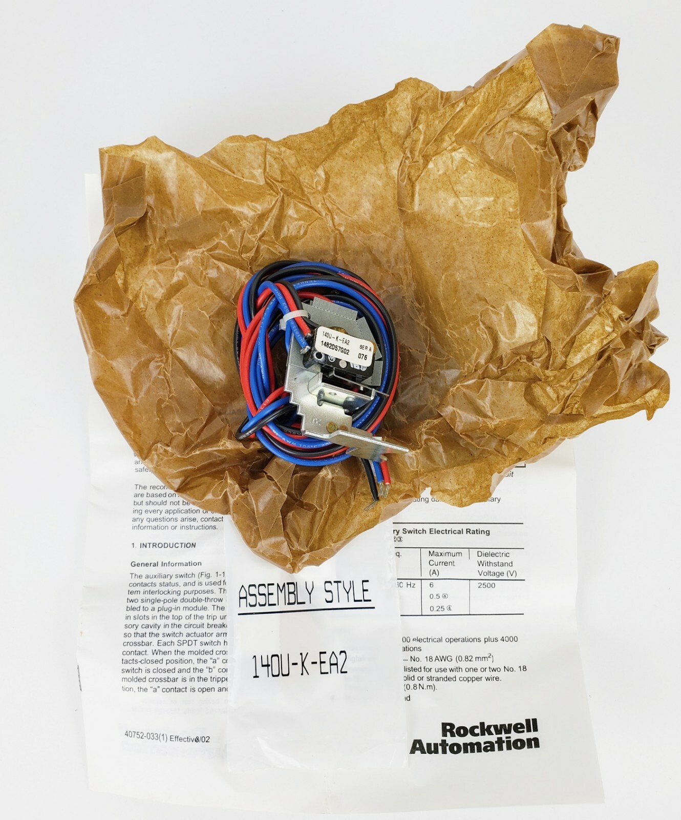 ALLEN BRADLEY 140U-K-EA2 SER. A AUXILIARY CONTACT, NEW!