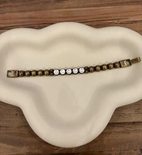 HEET Bracelet Clear Swarovski Crystals, Brass, and Brown Leather Bracelet - Rare