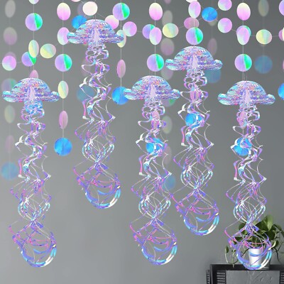 10 Pcs Glitter Iridescent Jellyfish Hanging for Under The Sea Party Decorations