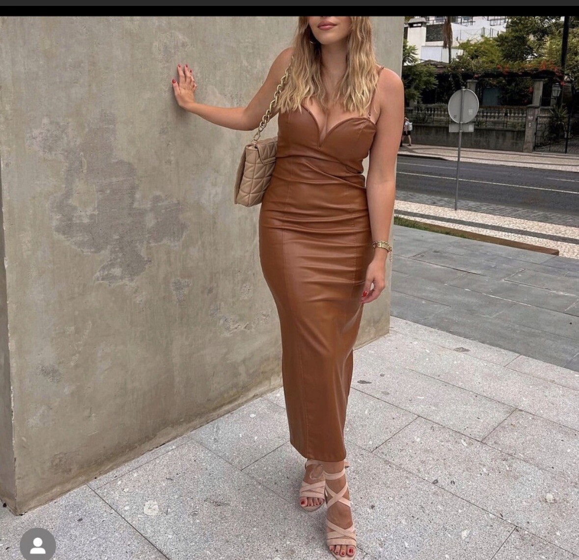 Zara Faux Leather Midi Dress Camel 2266/322 XS