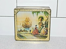 MACFARLANE LANG & CO SQUARE BISCUIT TIN HISTORICAL SEASCAPE WITH GALLEON