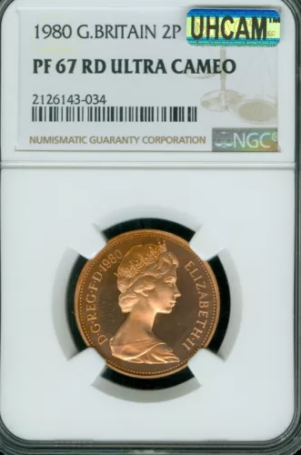 1980 GREAT BRITAIN 2 PENNY NGC PF67 RD UCAM PQ MAC UHCAM & SPOTLESS 2ND FINEST .
