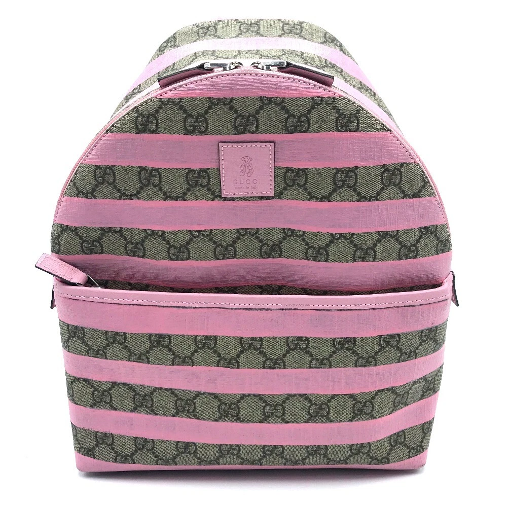 GUCCI GG Supreme Striped Kids Backpack-Bag Pink x Beige GG Supreme Canvas  271327