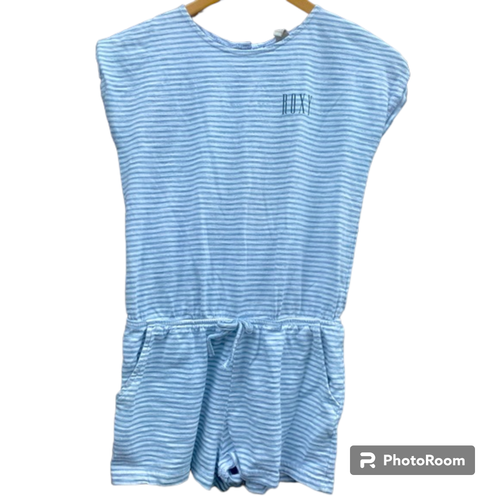 Roxy Girl blue and white striped 100% Cotton romper with pockets sz L 12 - Picture 3 of 7