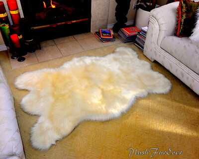 Plush Polar Bear Rug Faux Fur White 5' x 6' 123