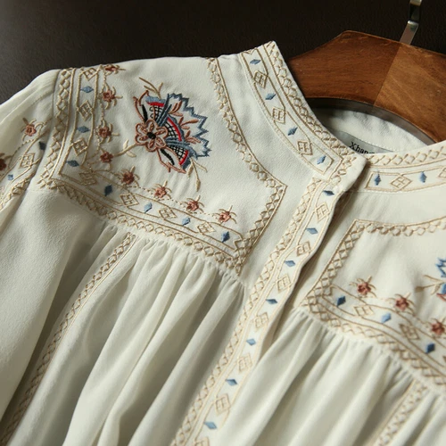 Dama Bordada Floral Blusa Camisa Prendas para el torso Suelta Étnica Retro Elegante Elegante - Imagen 9 de 12