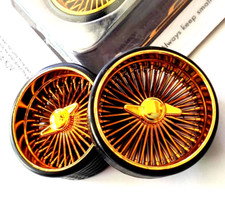 HOPPIN HYDROS 1/24-1/18 SUPER SPOKES SMOOTH 2 Prong Cap LOWRIDER Rim Tire GOLD