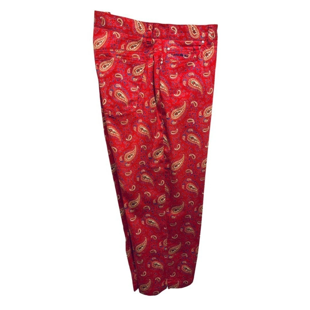 Size 8 Lauren Jeans Co. Women's Red Paisley Print Capri Pants Stretch Cotton