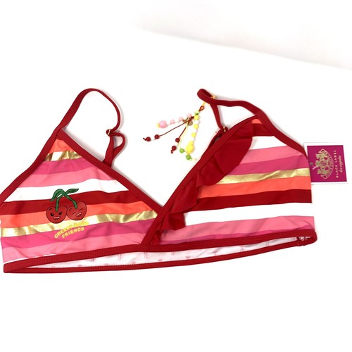 NWT Juicy Couture Black Label Girls 14 2-Pc Swimsuit Bikini Pink Stripe Cherry K - Picture 5 of 8