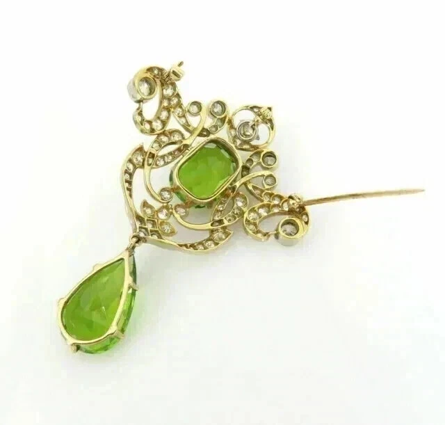 3Ct Oval Cut Lab-Created Green Peridot Women's Brooch Pin 14K Yellow Gold Plated - Image 2 of 4