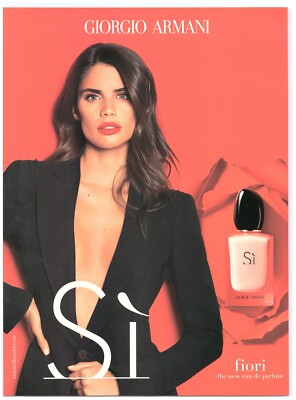 2019 Giorgio Armani Fiori Si Fragrance Print Ad, Sara Sampaio Sexy Cleavage Red