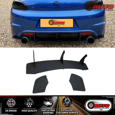 VW Volkswagen Scirocco R MK3 Rear Finned Diffuser Valance Gloss Black 2008-2014