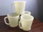 4 Vintage Fire-King Milk Glass D-Handle Coffee Cups 8 oz nice