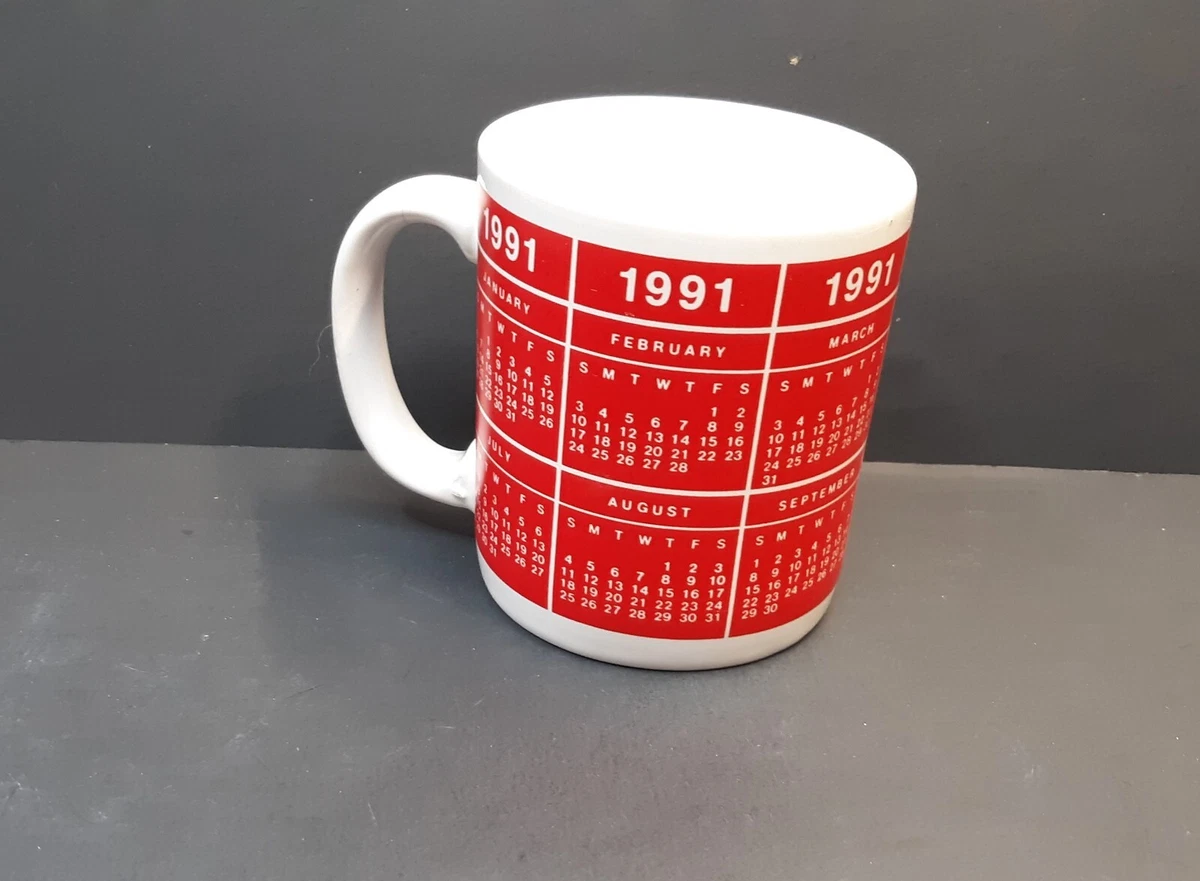 VTG 1991 Calendar COFFEE MUG Gift Birth Year Graduation White Anniversary  Cup | eBay