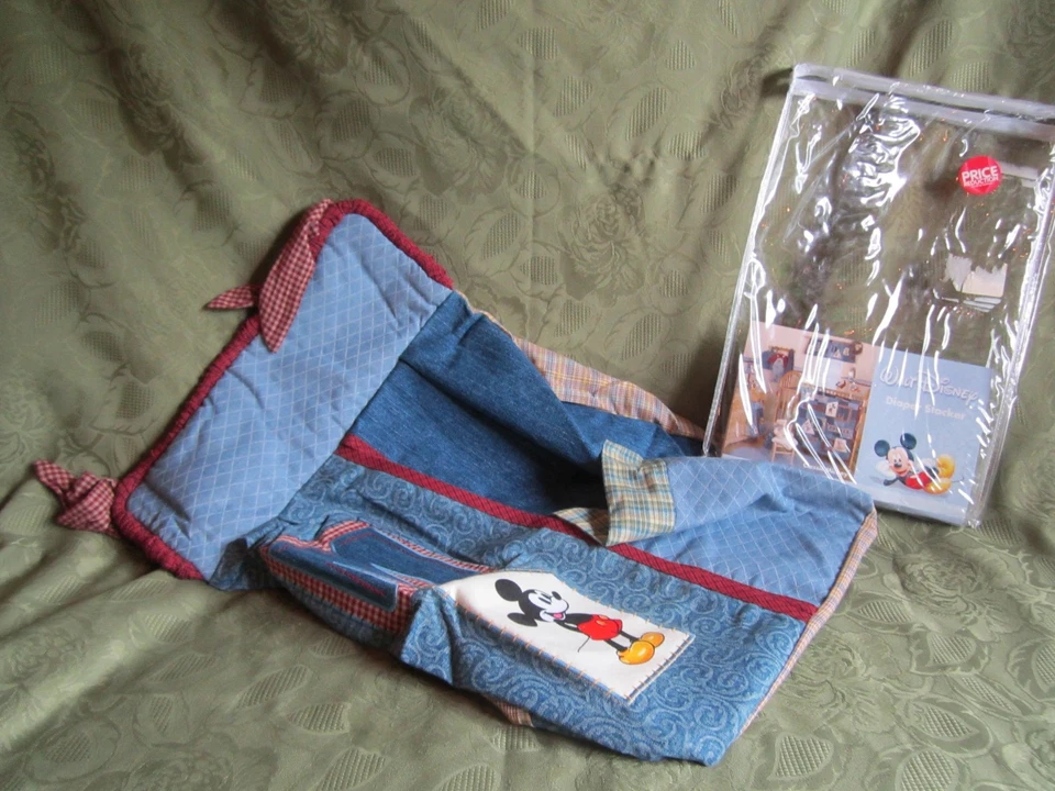 Walt Disney Baby Classic Mickey Diaper Stacker Decoration Blue Plaid Pocket New - Image 2 of 3