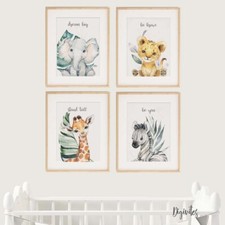 Baby Nursery Wall Art Decor Prints. Safari animals, Elephant, Lion Set of 4