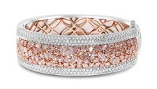 LARGE 13.76CT PINK & WHITE DIAMOND 18KT WHITE & ROSE GOLD 3 ROW BANGLE BRACELET