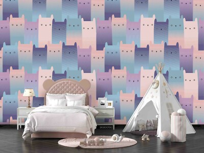 3D Cartoon Cats Seamless Wallpaper Wall Mural Removable Self-adhesive 144
