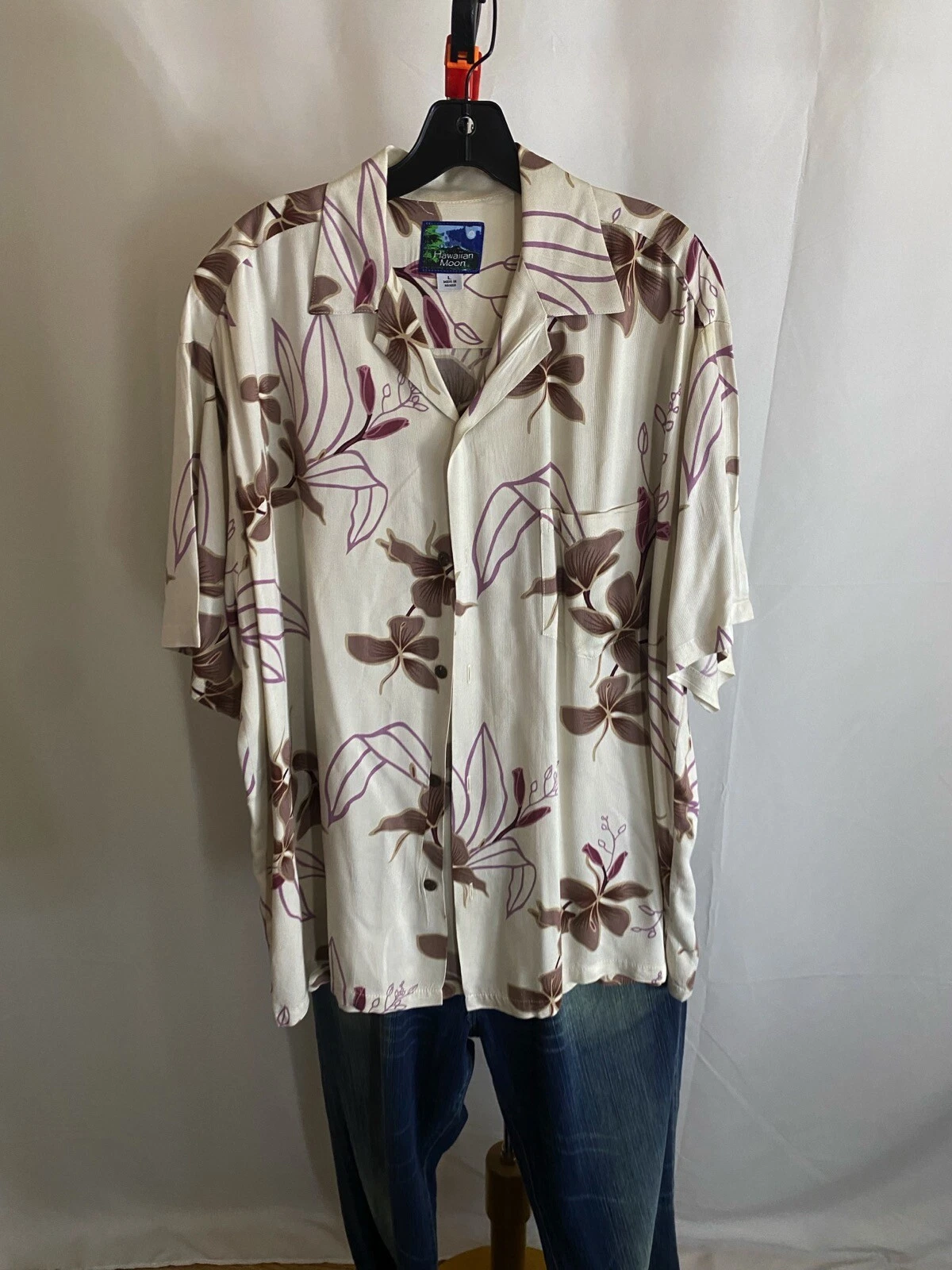 Hawaiian Moon Made Hawaii Rayon SHORT SLEEVE BUTTON UP SHIRT Large L