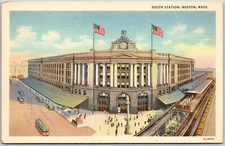 South Station Boston Massachusetts MA Corner Streets Building Postcard