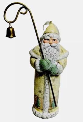 Hallmark 2002 Yuletide Santa Keepsake Christmas Ornament Glitter Yellow Rustic