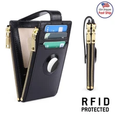 AirTag Wallet Oil Waxed Leather with Slim Card Holder RFID Purse for Women