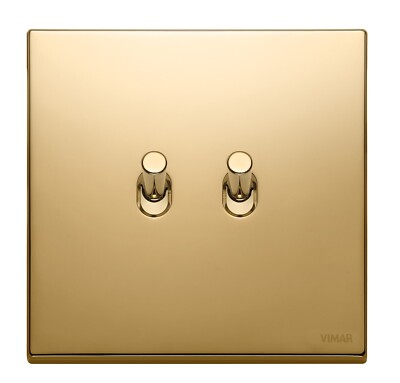 Vimar Eikon Exé Dual Light Toggle Switch Vintage Full Plate Module Polished Gold