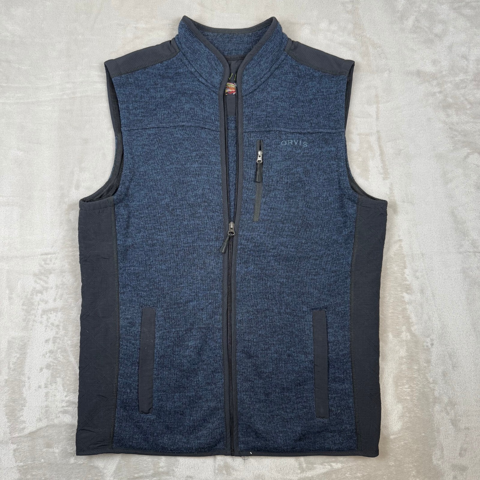 Orvis Fleece Vest Jacket for Men Medium Blue Hiking Camping Outdoor Sweater