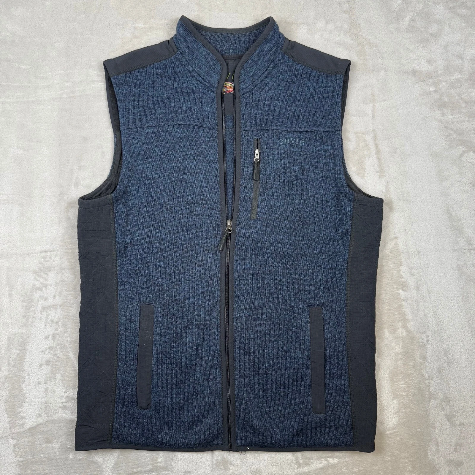 Orvis Vest Jacket Adult M Blue Fleece Hiking Outdoors Camping Sweater Mens