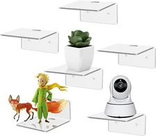 6 Pack Small Floating Shelves for Wall, 4'' Acrylic Mini Wall Small, Clear 