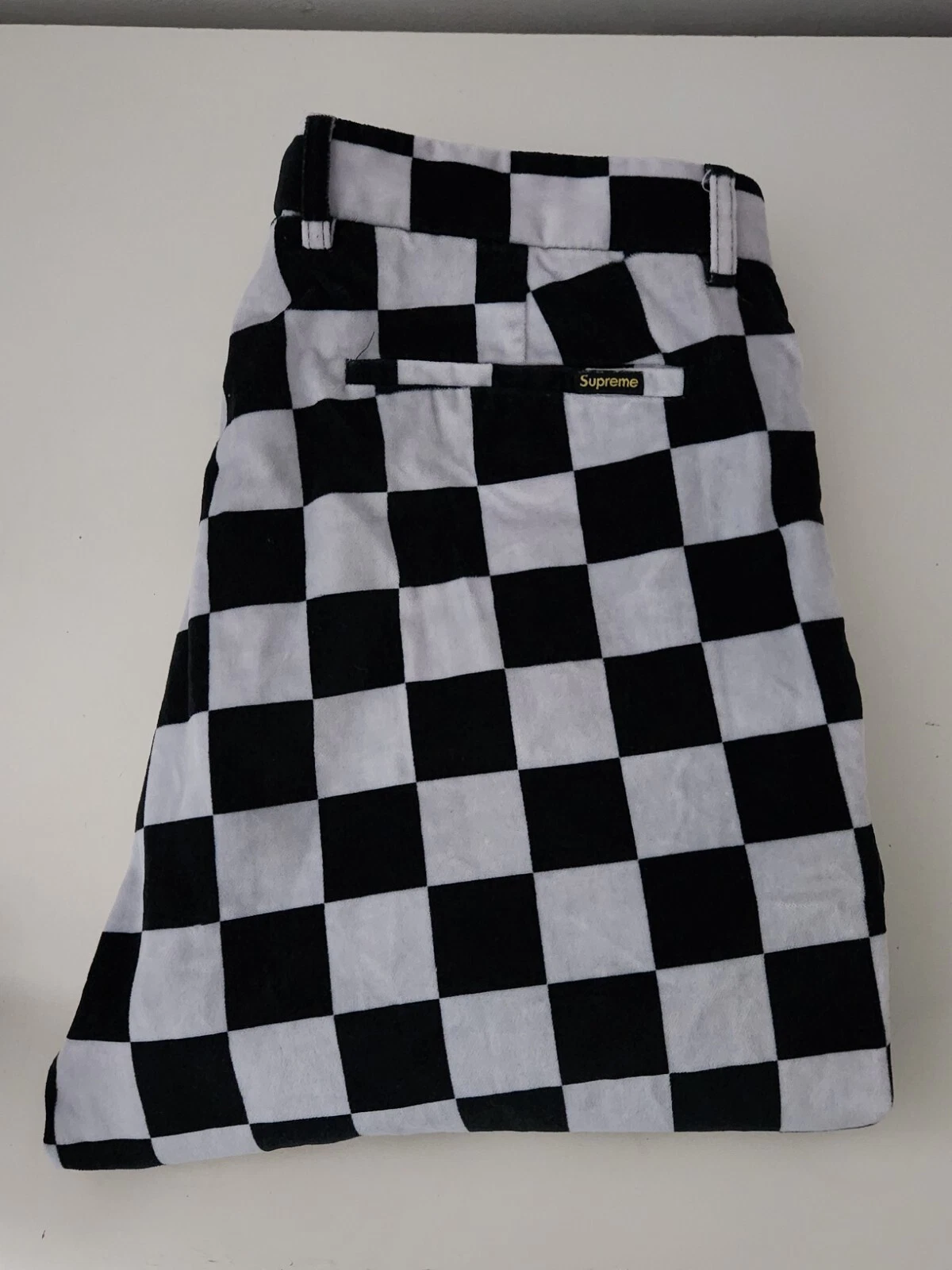 FW20 Supreme Samt Hose Schachbrett Hose Größe 34 Schwarz Weiß Hose
