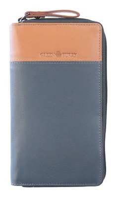 GREENBURRY Duett RV-Long Wallet RFID Geldbörse Greyblue / Tan blaugrau hellbraun