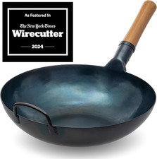 Image of Flat Bottom Wok Pan - 34 Cm Pre-Seasoned Blue Carbon Steel Wok - Traditional