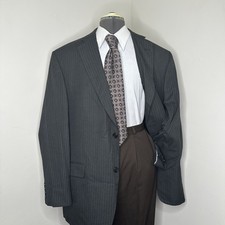 Haggar Mens 45L 49" Blazer Sport Coat Suit Jacket Black Striped 2 Button