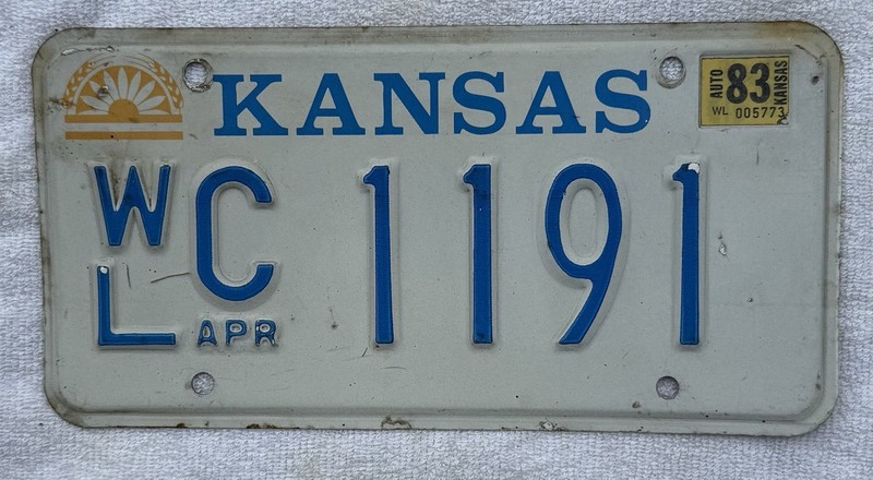 Vintage 83 KS License Plate 1983 Kansas Apr WL C 1191 Apportioned Truck ?