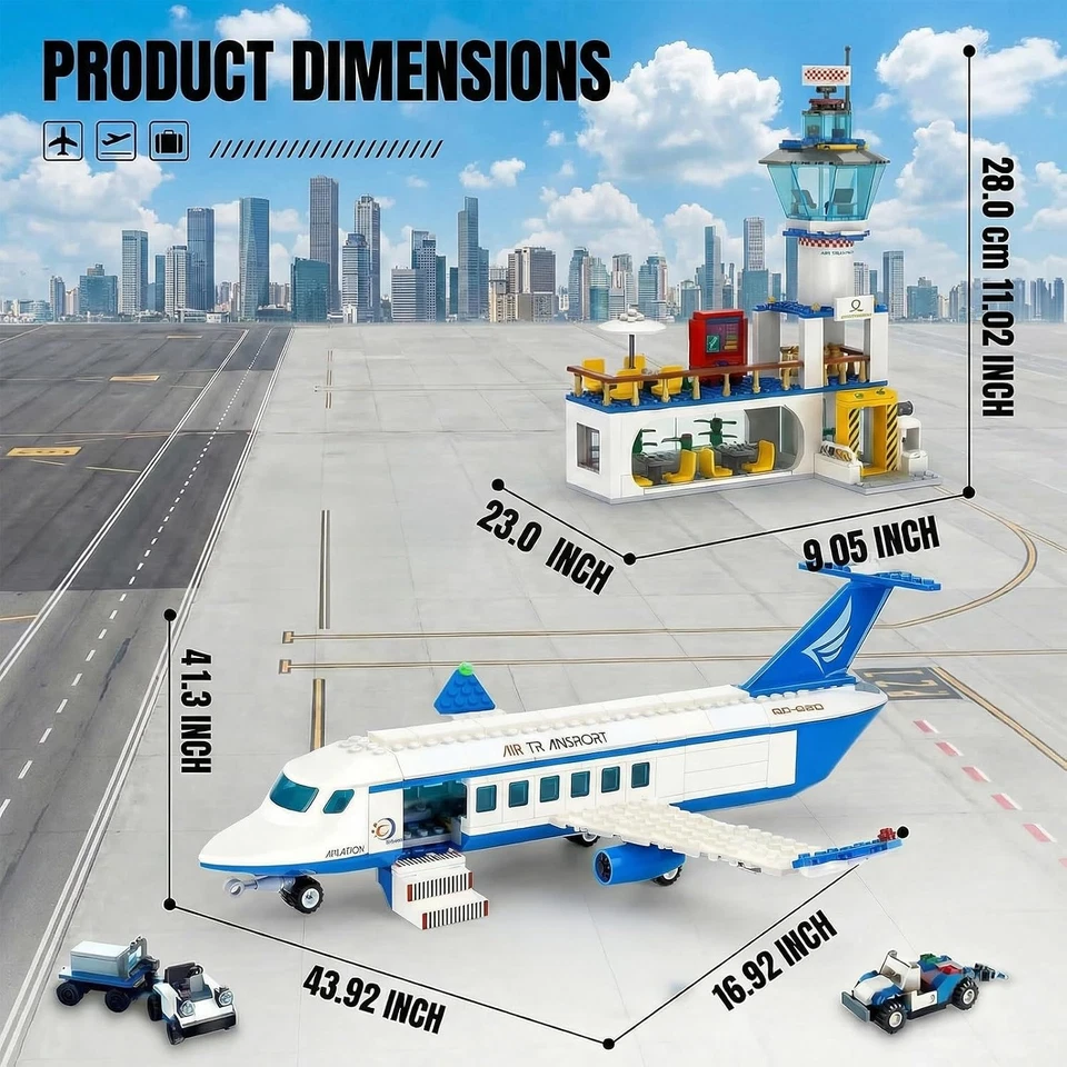 City Passenger Airplane Building Blocks Set with Plane,Airport, Terminal - Image 2 of 4