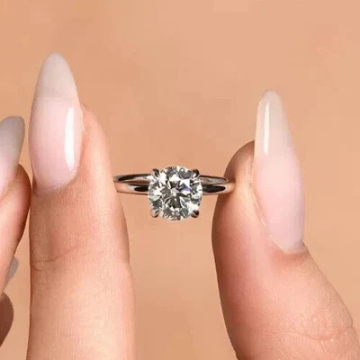 1.90 Ct Round White Lab Grown Diamond Solitaire Engagement Ring 10k White Gold - Image 1 of 4
