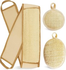 COMBO Natural Loofah Back Scrubber Set, Exfoliating Body  Facial Sponge Pads