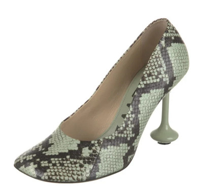 2024 Auth LOEWE Light GREEN & Black SNAKESKIN Leather TOY PUMPS Shoes