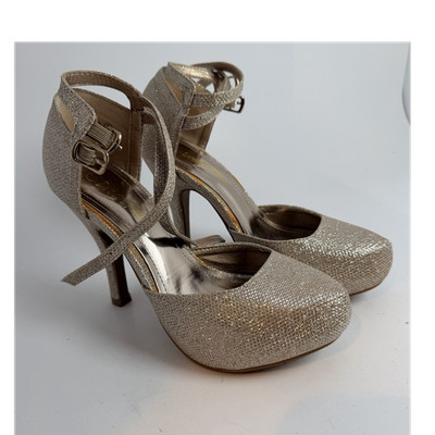 Dream Paris Gold Glitter Stiletto Pumps Ankle Strap Buckle Closed Toe Size 5