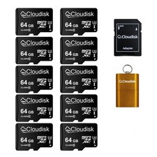 Pack of 10 Micro SD Card 64GB Flash Memory Card C10 A2 U3 Micro SDXC with SD ...