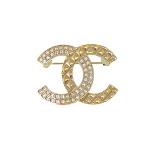 Chanel Coco Mark B17 C Rhinestone Gold Brooch Accessories 0183